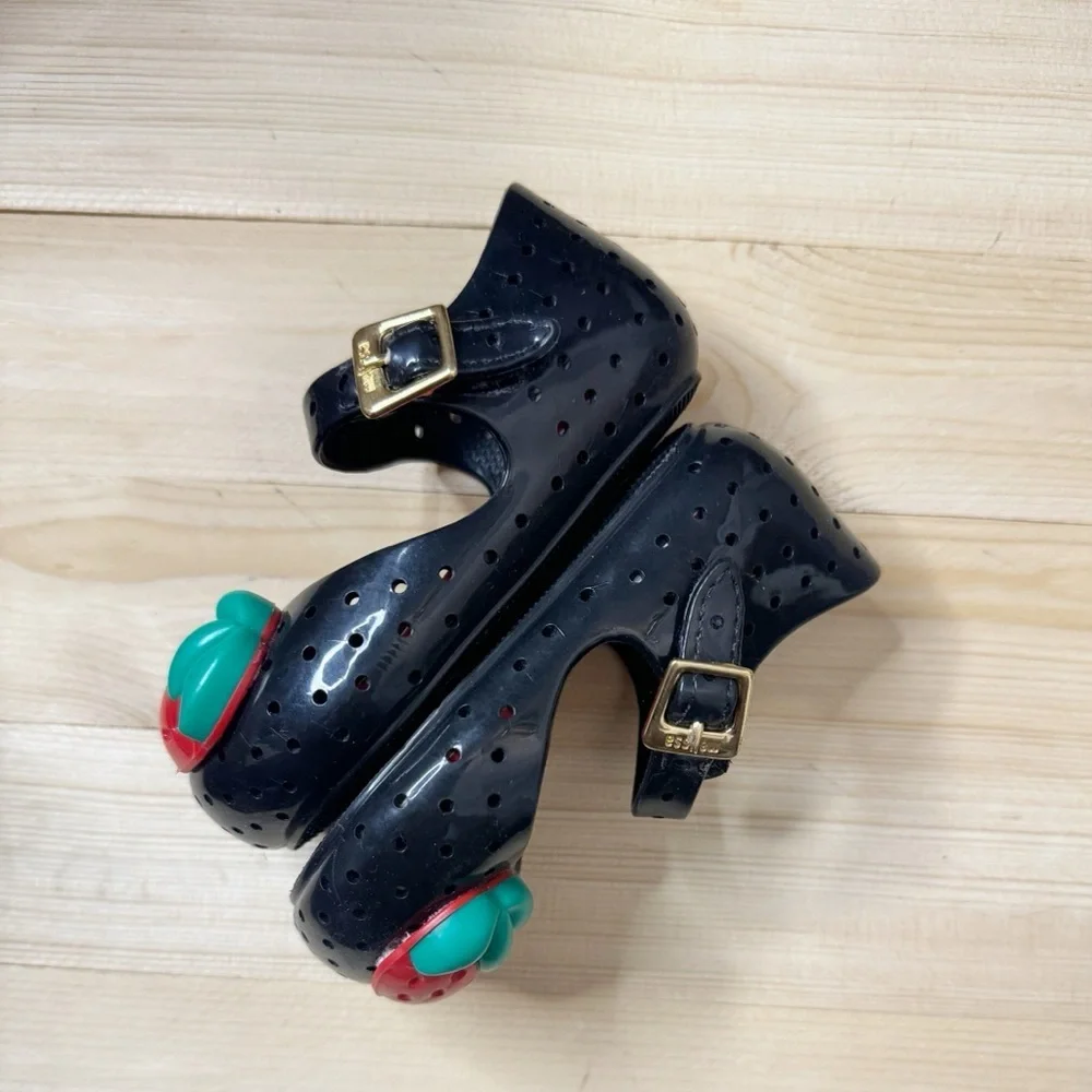 Mini Melissa Strawberry Sandel Size 6. Navy Mary Jane Fruit Shoes Cute Summer